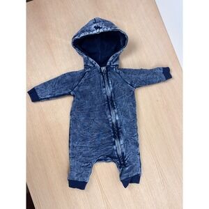 7 For All Mankind Baby Denim Look Zip Up Hooded‎ Romper 0/3M